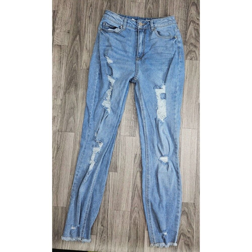 Tinseltown Juniors Size 5 Distressed Whiskered Denim Blue Jeans